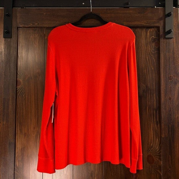 On 34th Plus Size Bright Orange Ribbed Long-Sleeve Henley Top NWT