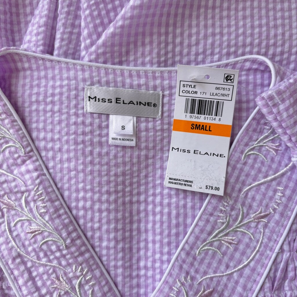 Miss Elaine Women's Small Purple & White Checkered 3/4-Sleeve Zip-Up Robe NWT