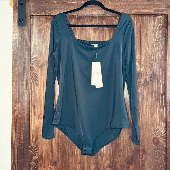 CALVIN KLEIN Women's Square-Neck Black Long Sleeved Bodysuit NWT