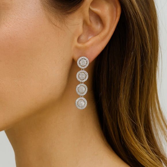 Silver & Cubic Zirconia Crystal Sparkle Circle Drop Halo Style Earrings NWT