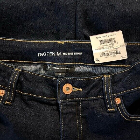 I.N.C. International Concepts Petite Mid Rise Dark Wash Skinny Jeans NWT