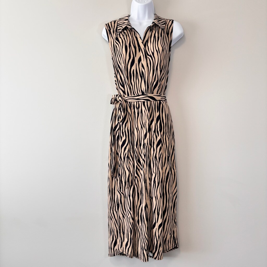 INC International Concepts XL Collared Sleeveless Zebra Print Midi Dress NWT
