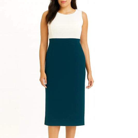 NY Collection Plus Size 18W Sleeveless Colourblock White & Blue Dress NWT