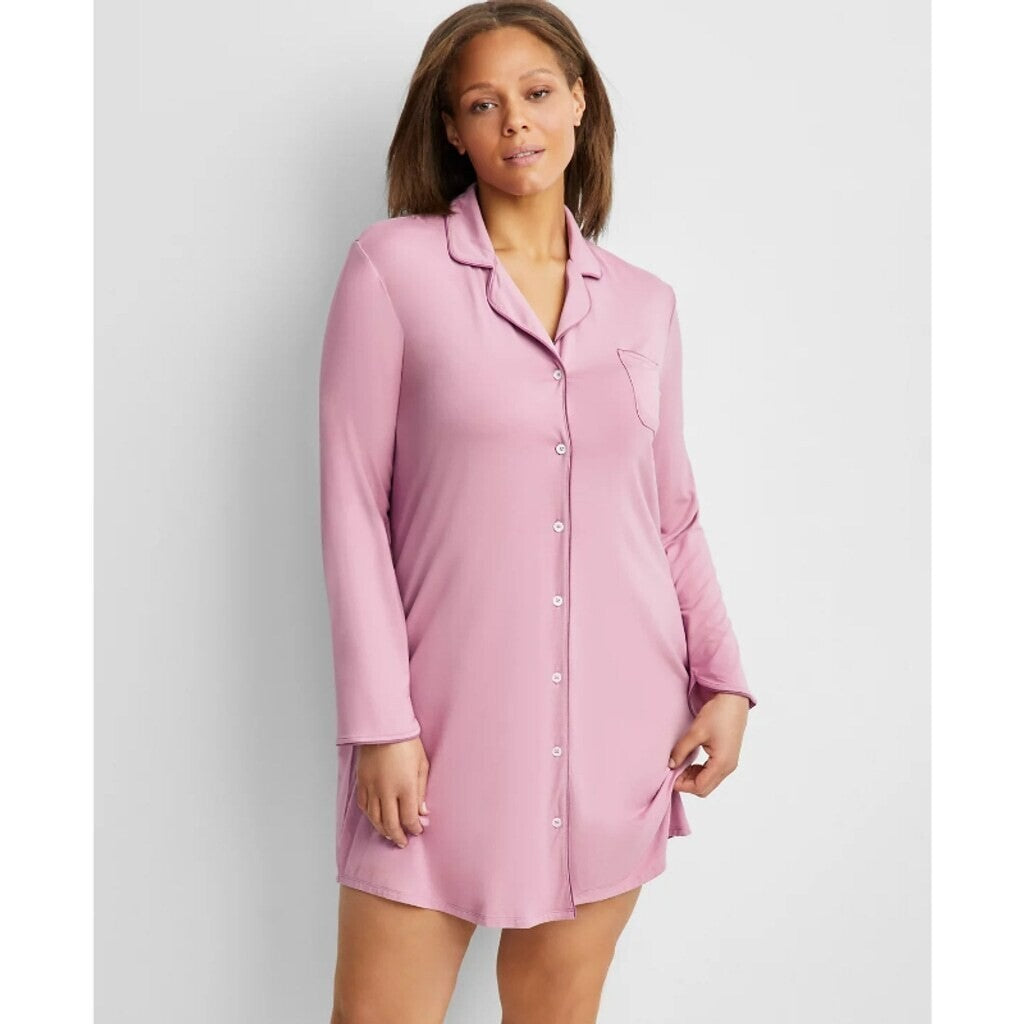 State of Day Women's Purple Button-Down Super Soft Long-Sleeved Sleepshirt NWT