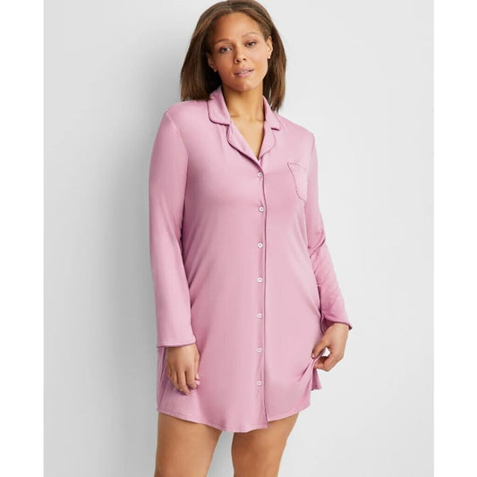 State of Day Women's Purple Button-Down Super Soft Long-Sleeved Sleepshirt NWT