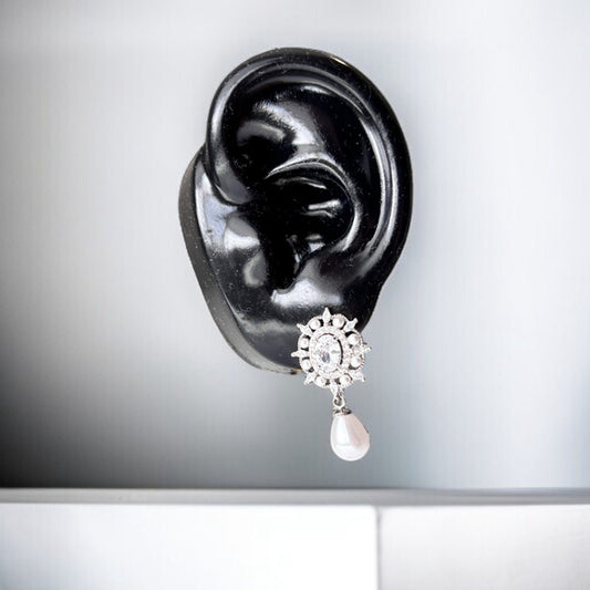 Women's Silver, Cubic Zirconia & Faux-Pearl Fashion Earrings NWT