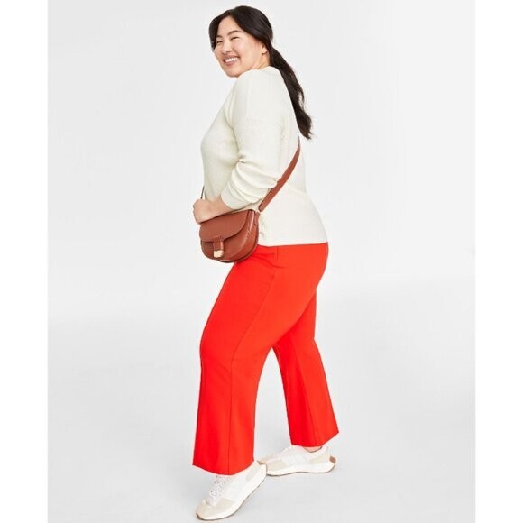 On 34th Women's Bright Orange Ponte Kick-Flare Ankle Dress Pants NWT