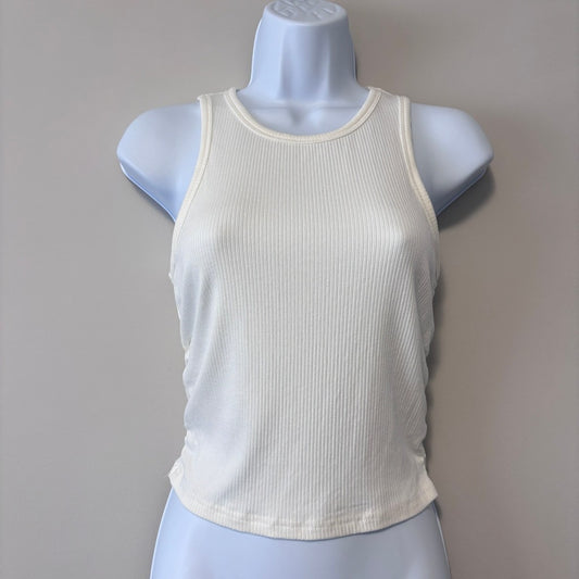 Shein Women’s Size Small Ivory Ribbed Cropped Tank Top w/ Ruched Sides NIB