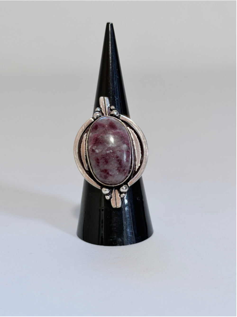 Pretty Lepidolite 925 Silver Plated Ring Size US 8 - Statement Jewelry NWT