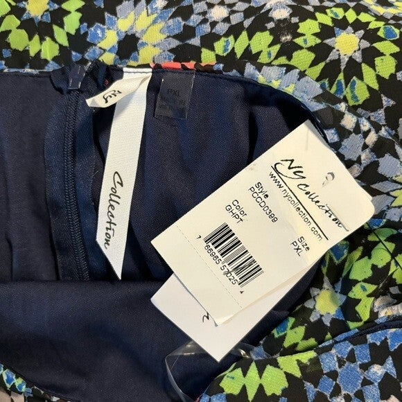 NY Collection XLP Petite Sleeveless Belted Black & Neon Chiffon Maxi Dress NWT