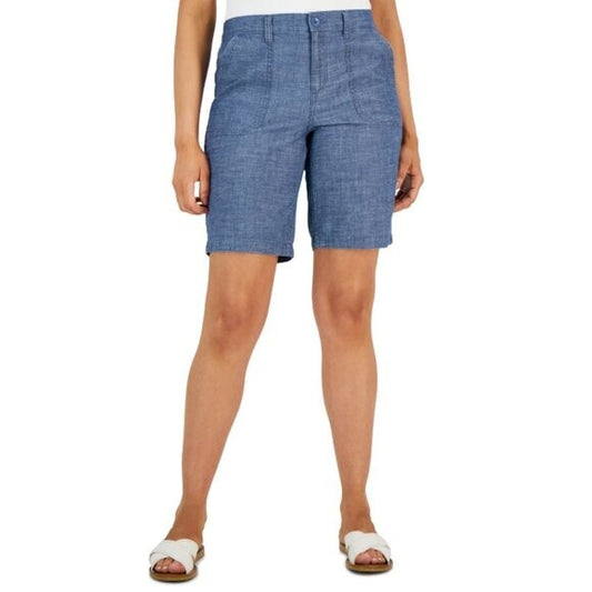 Karen Scott Women's Mid Rise Blue Chambray Shorts NWT