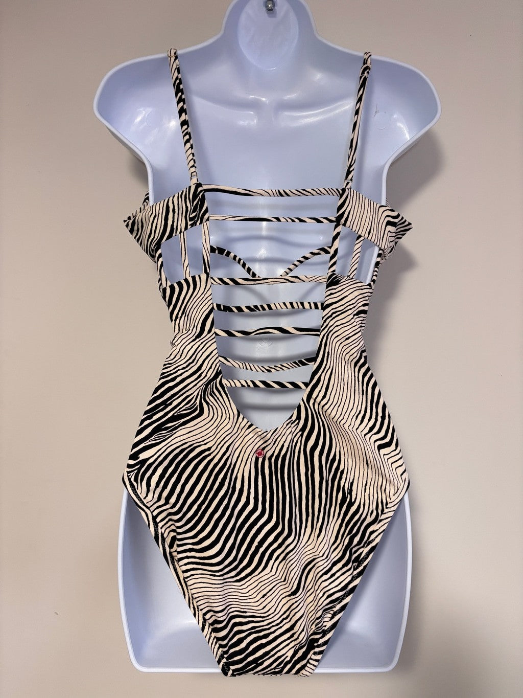 Red Carter Size Large Zebra Print Cutout One Piece Swimsuit Beige & Black NWT