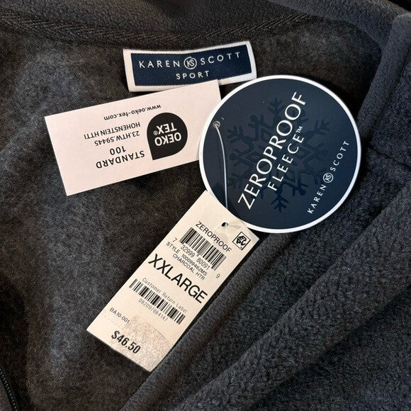 Karen Scott Charcoal Grey Zip-Up Zeroproof Fleece Sweater Jacket NWT