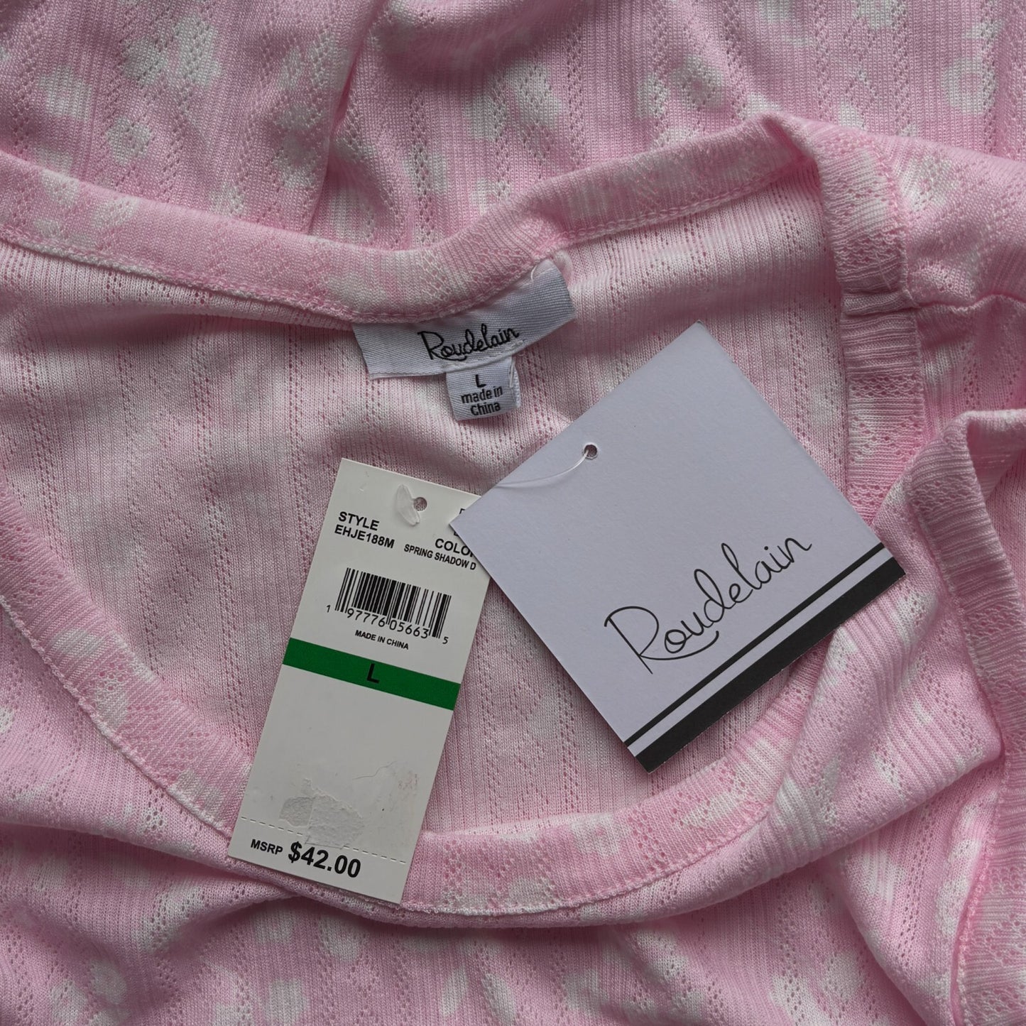 Roudelain Women's 2PC Pink & White Tank & Shorts Comfy Soft  Pajama Set NWT