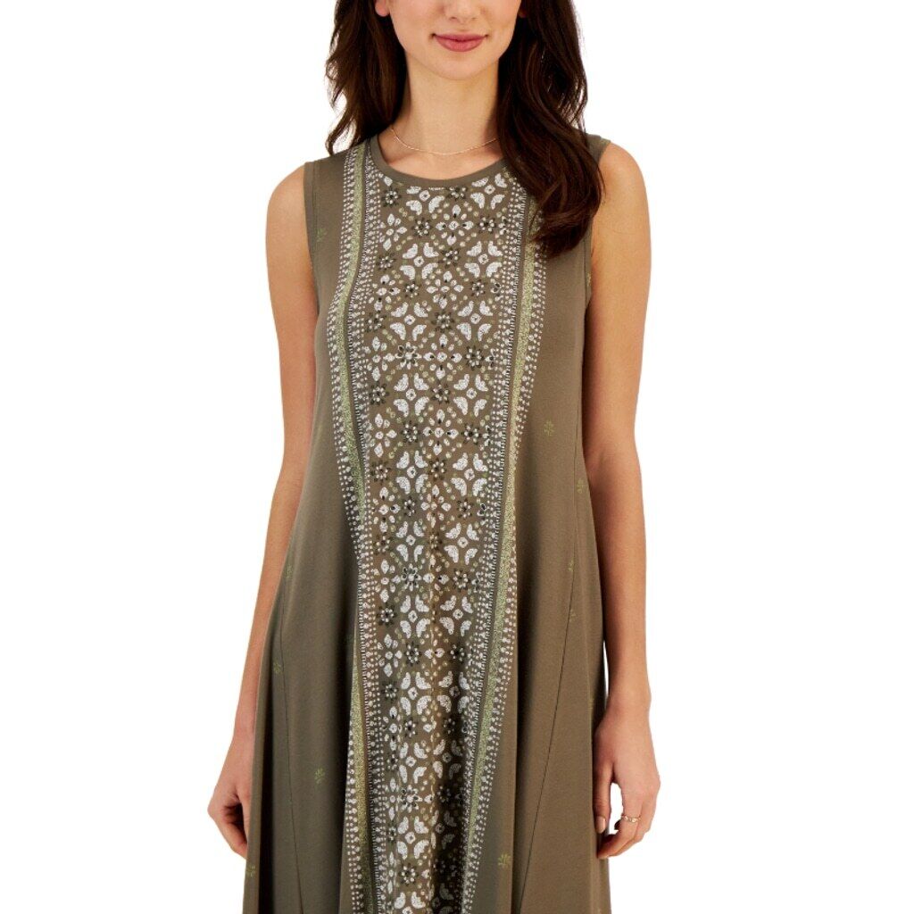 Style & Co. Women's Small Petite Brown Printed Sleeveless Flip Flop Dress NWT