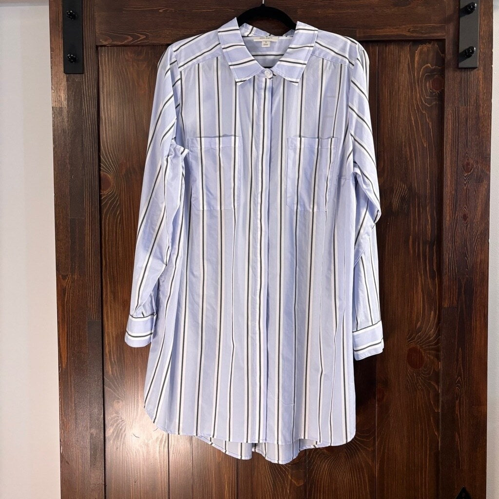 On 34th Plus Size 1X Cotton Tunic Blue Striped Button-Down Shirt NWT.