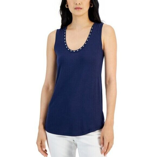 I.N.C. International Concepts Size XL Embellished Navy Scoop-Neck Tank Top NWT