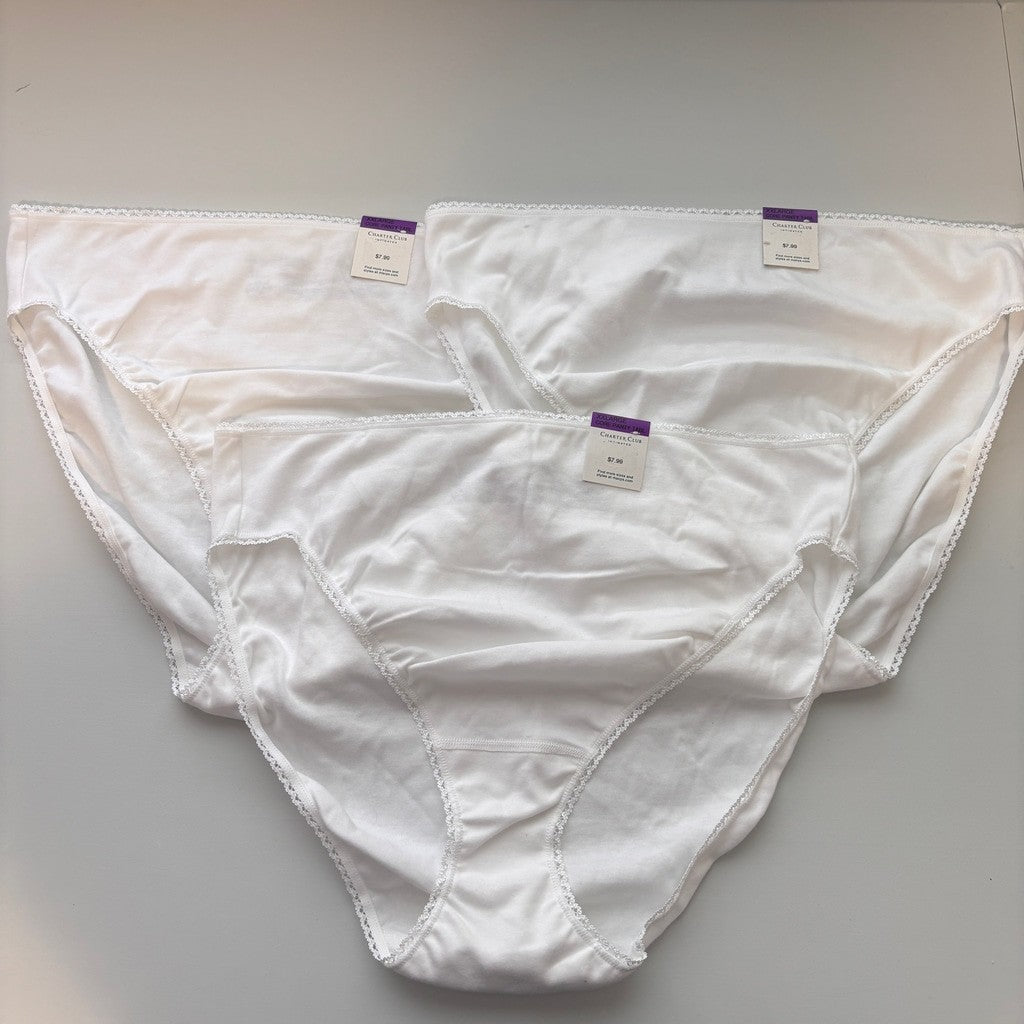 Charter Club Women's XXL 100% Cotton 3 Pack of White Brief Underwear NWT XXL41