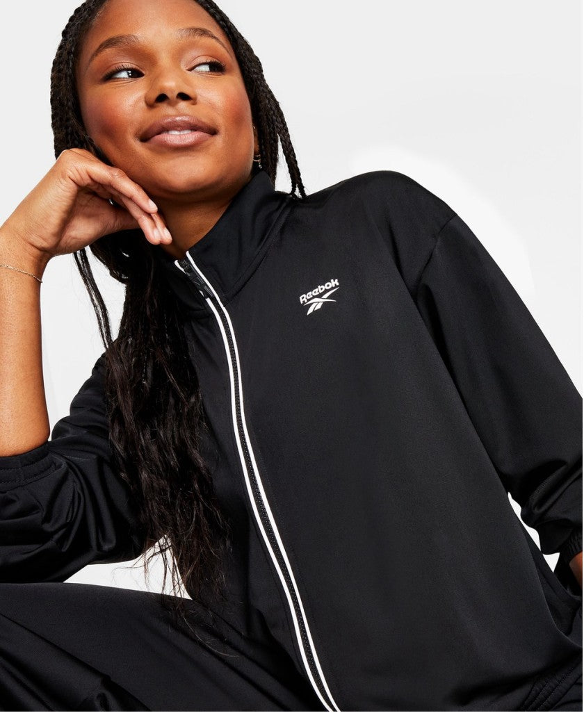 Reebok Women's Extra Large Black & White Tricot Track Jacket w/ Full Zip NWT