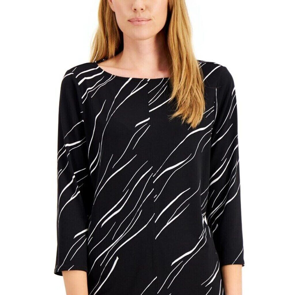 Alfani Black and White Printed Boat-Neck Tunic Top NWT