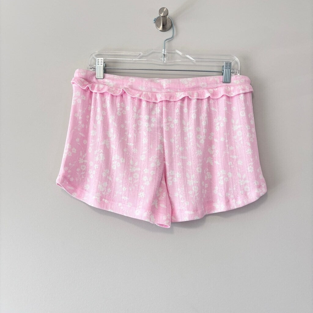 Roudelain Women's 2PC Pink & White Tank & Shorts Comfy Soft  Pajama Set NWT