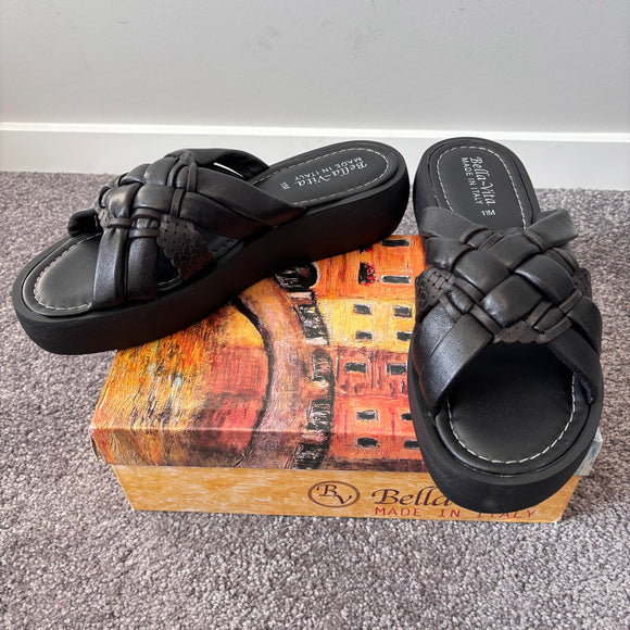 Bella Vita Size 11 Black & Brown Leather Italy Platform Blocky 90's Sandals NIB