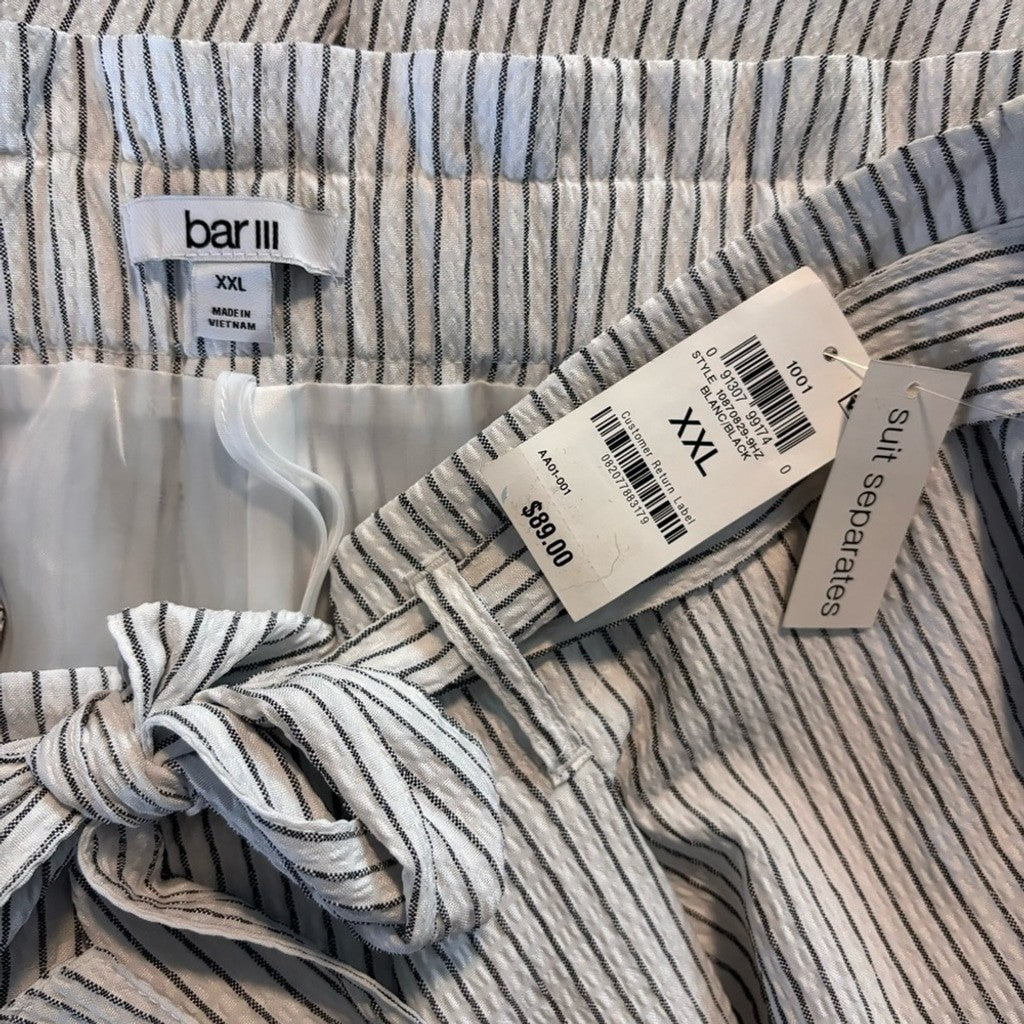 Bar III Women's XXL White and Black Pucker-Stripe Tie-Waist Dress Pants NWT