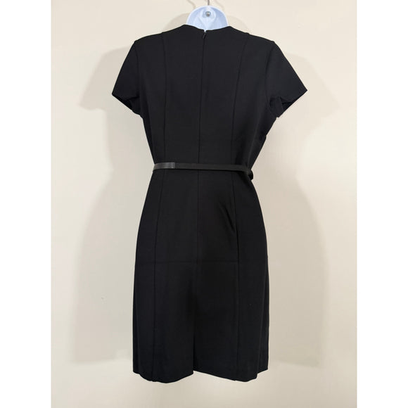 Alfani Women's Medium Petite Black Short-Sleeve Belted Dress NWT