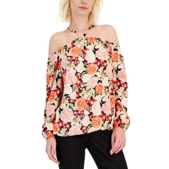 I.N.C. INTERNATIONAL CONCEPTS Women's Floral Printed Satin Long-Sleeve Top NWT