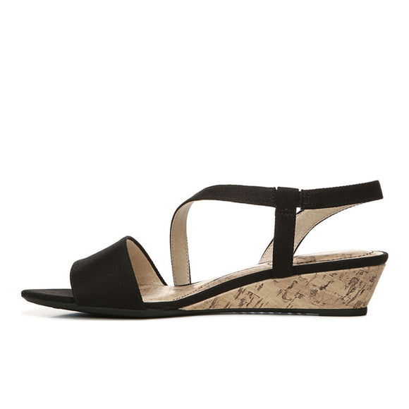 LifeStride Women's Size 6.5 Black Yasmine Strappy Wedge Sandals NIB