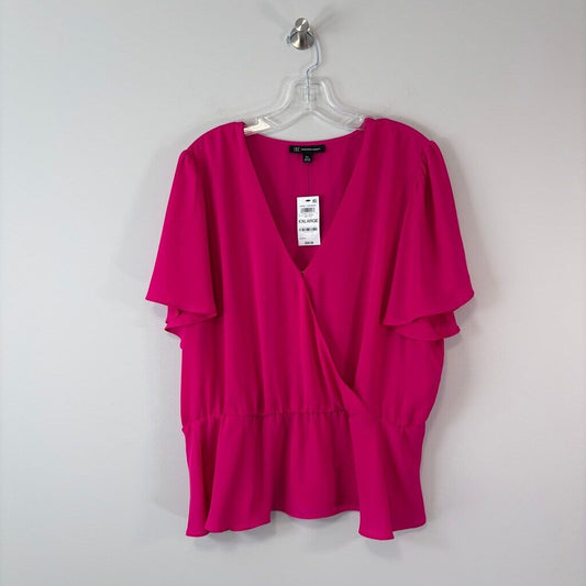 INC International Concepts Women's XXL Hot Pink Flutter Sleeve Ruffle Top NWT