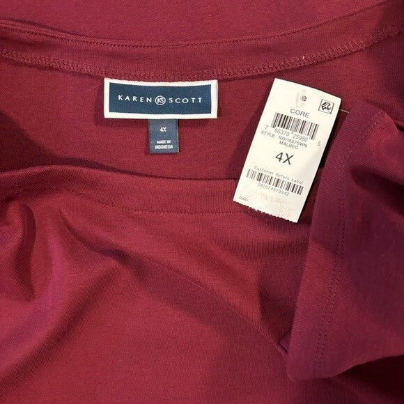 Karen Scott  Plus Size 100% Cotton Wine Red Cutout-Sleeve Top NWT
