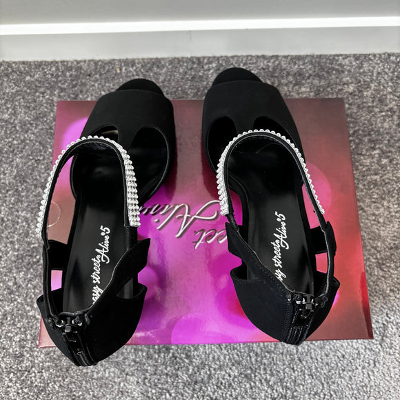 Easy Street Women's 11W Black Strappy Rhinestone Flash Heeled Dress Shoes NIB