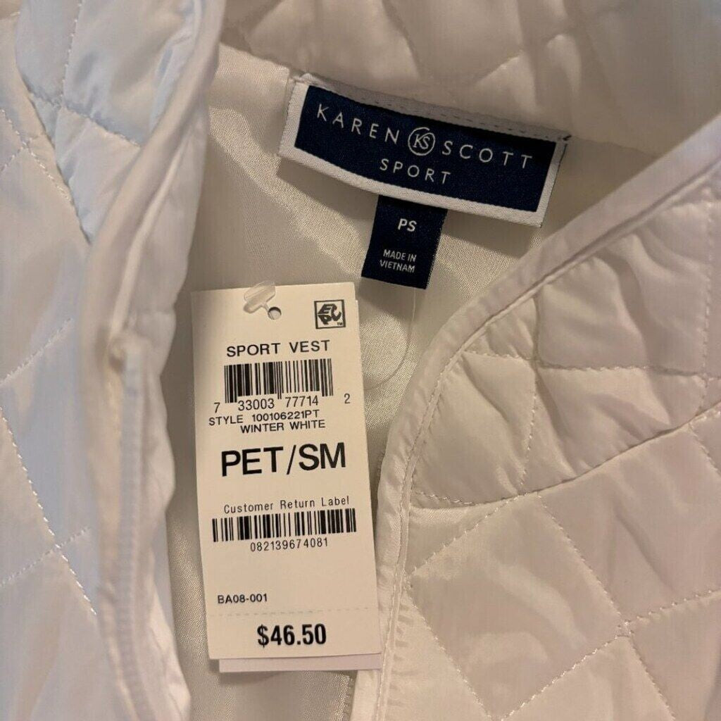 Karen Scott Women's White Solid Quilted Puffer Vest NWT