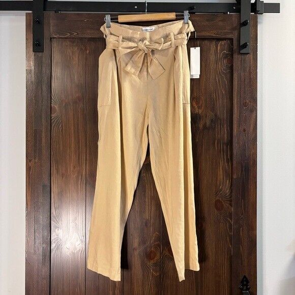 CALVIN KLEIN Women's Linen Blend High-Rise Tie-Waist Dress Pants, Beige NWT