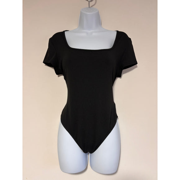SHEIN Women's Size Large Black Square Neck Short Sleeve Bodysuit NWT