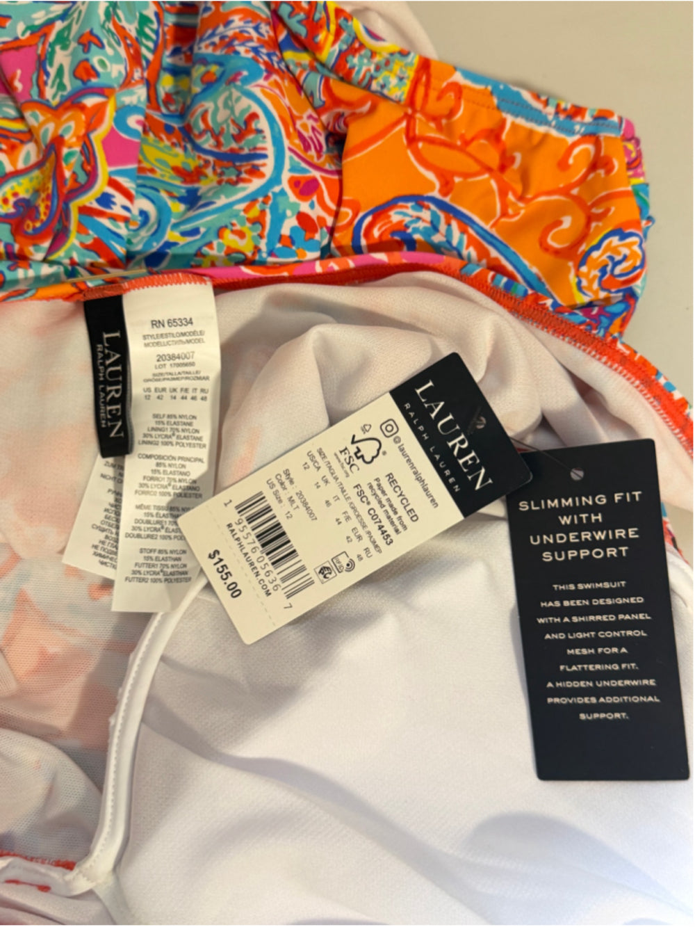 Ralph Lauren Size 12 Bold Multicolor Surplice Printed One-Piece Swimsuit NWT
