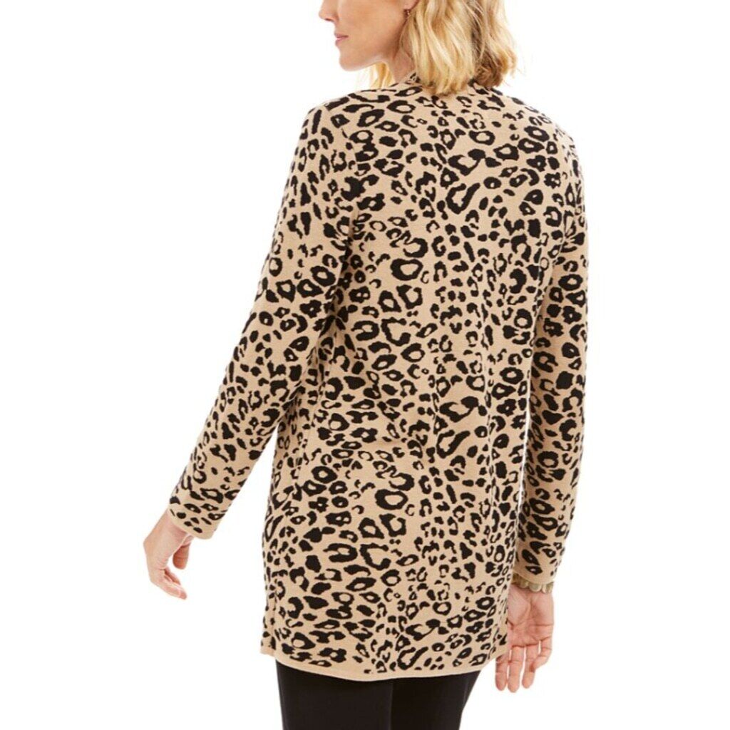 JM Collection Women's Petite Small Cheetah Open-Front Cardigan NWT