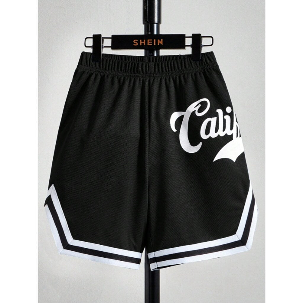 SHEIN Women's 1XL Plus Size Black Letter Print California Logo Summer Shorts NIB