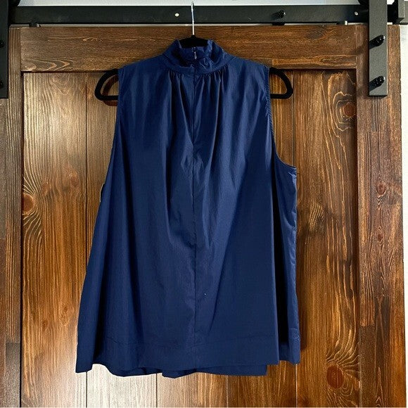 I.N.C. International Concepts Women's Navy Blue Sleeveless Mock-Neck Blouse NWT