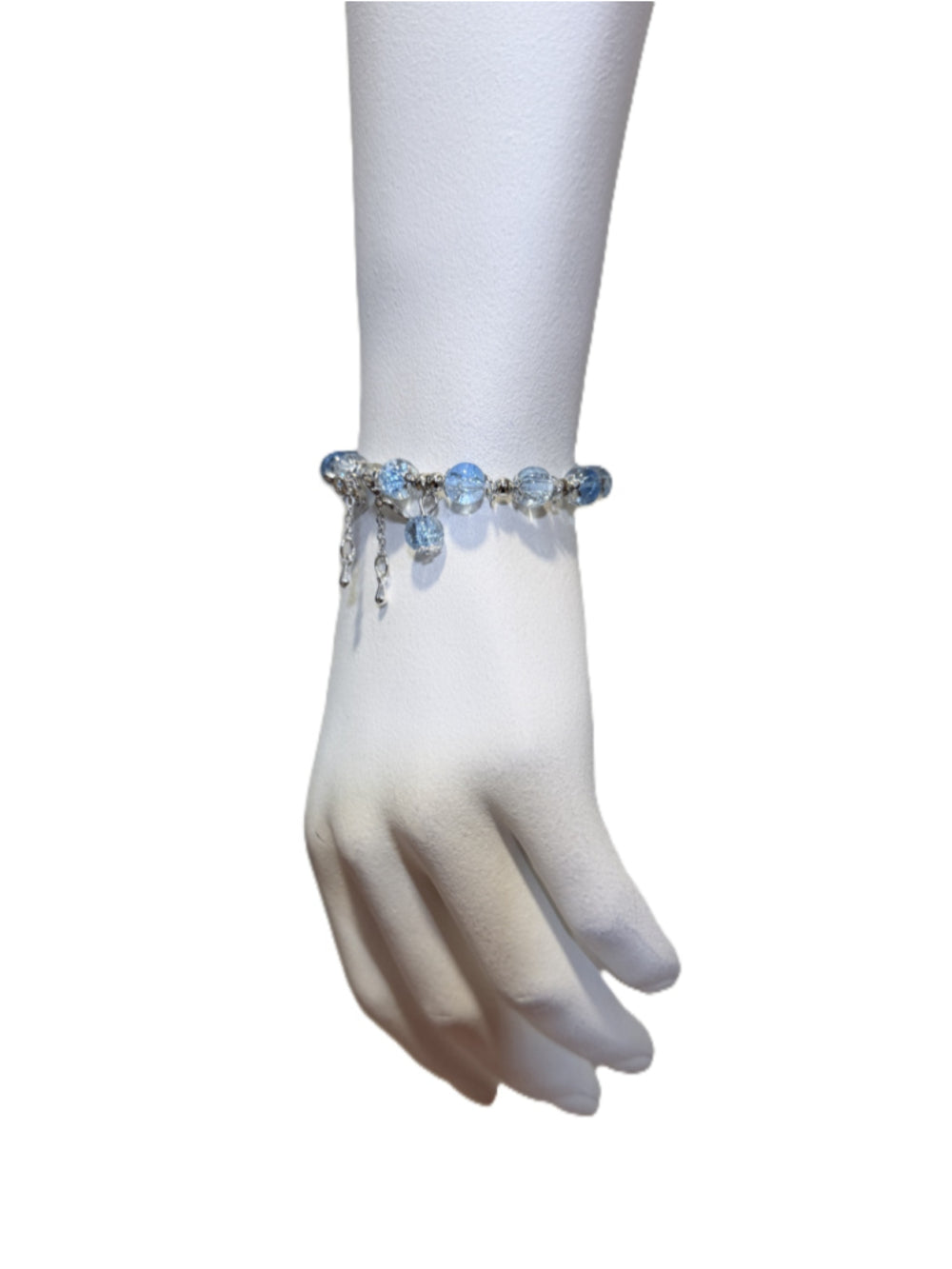 Pretty Blue and White Crackle Bead and Butterfly Charm Stretchy Bracelet NWT