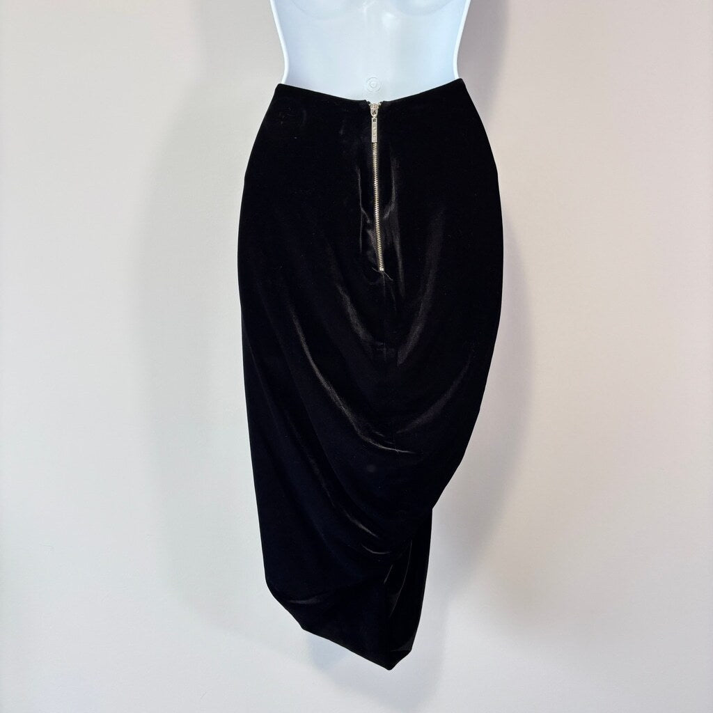DKNY Women's Size US 8 Black Ruched Velvet Midi Pencil Skirt NWT