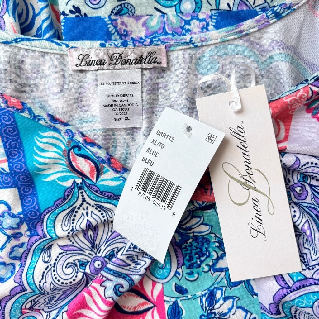 Linea Donatella Women's Blue Printed Sleeveless Chemise / Pajama Dress NWT