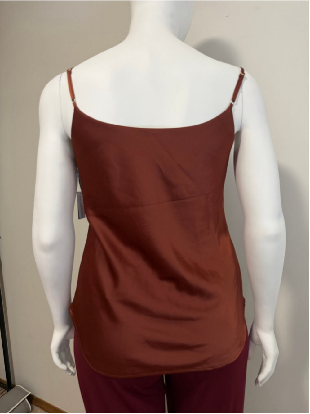 Bar III Size Large Bronze Satin Cowlneck Lined Spaghetti Strap Camisole Top NWT