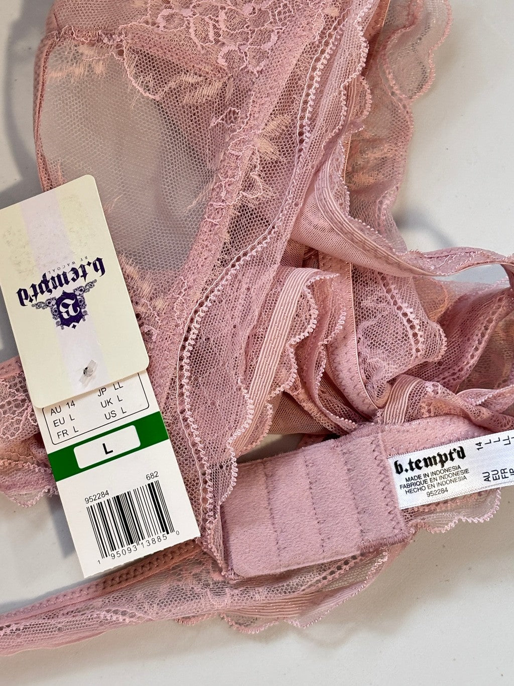 b.tempt'd by Wacoal Size Large Pink Dusty Rose Lace Bralette NWT