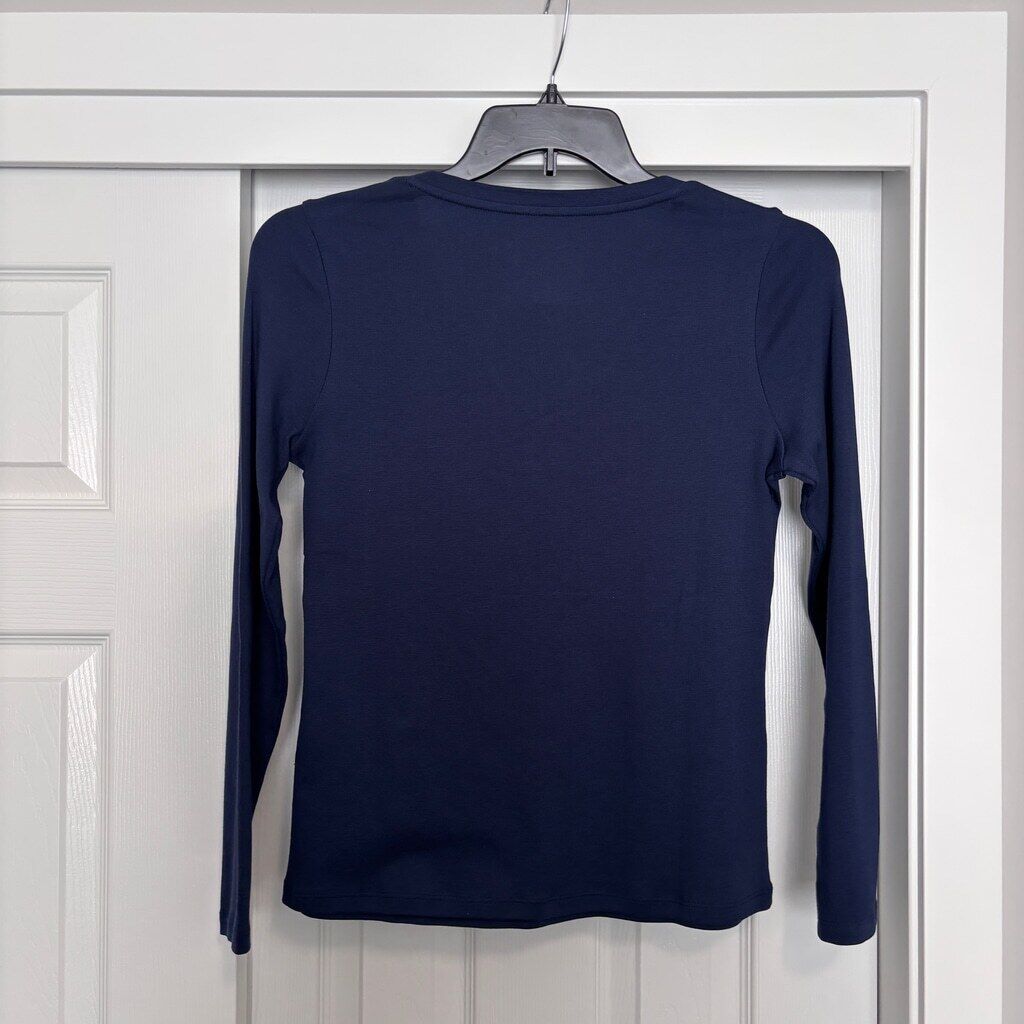 Charter Club Women's Medium 100% Cotton Long-Sleeve Navy Blue T-Shirt NWT
