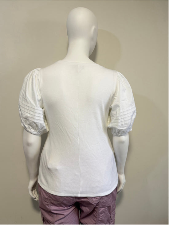 On 34th Women's Size XL Bright White Knit Elbow Puff Sleeve Top NWT