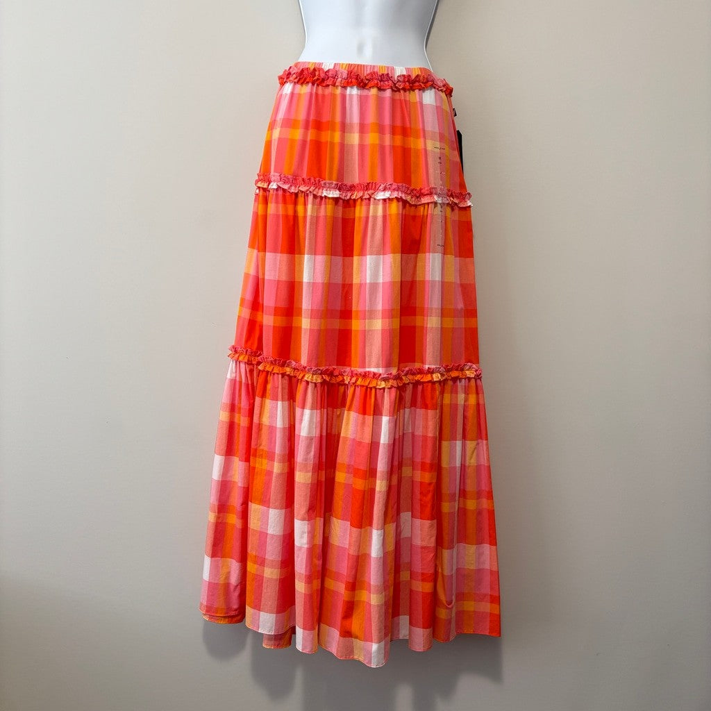 Nautica Jeans Women's Medium 100% Cotton Bright Plaid Ruffle-Trim Maxi Skirt NWT