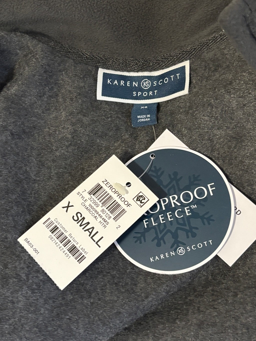 Karen Scott Size XS Gray Zeroproof Fleece Vest, Full Zip & Super Soft NWT