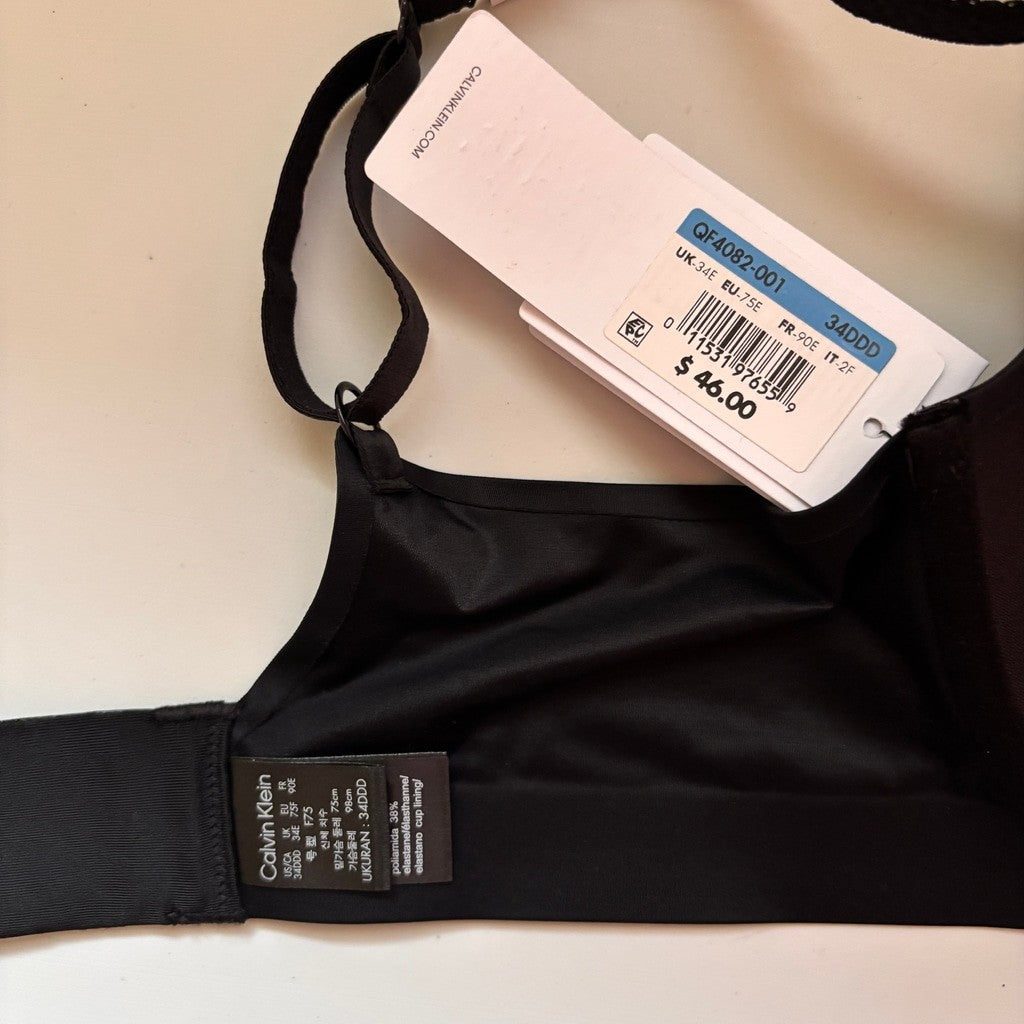 Calvin Klein Size 34DDD Black Liquid Touch Lightly Lined Bra NWT